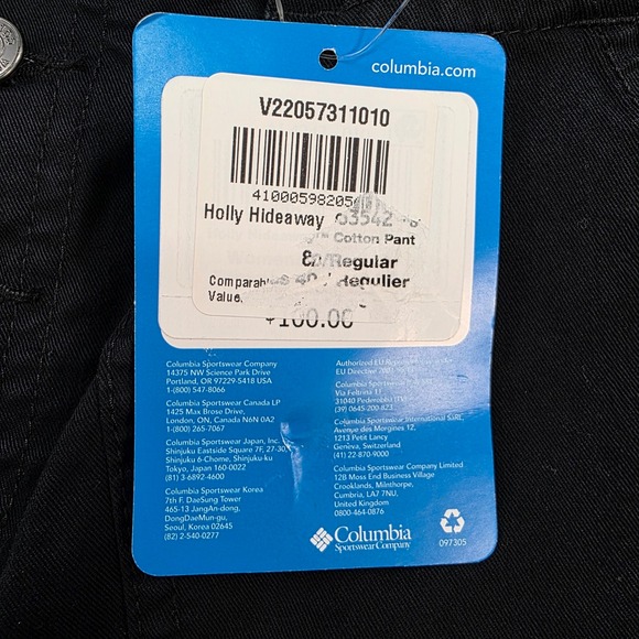 Columbia Holly Hideaway Cotton Pant Womens Size 8 Regular Black Button Front - Picture 2 of 5